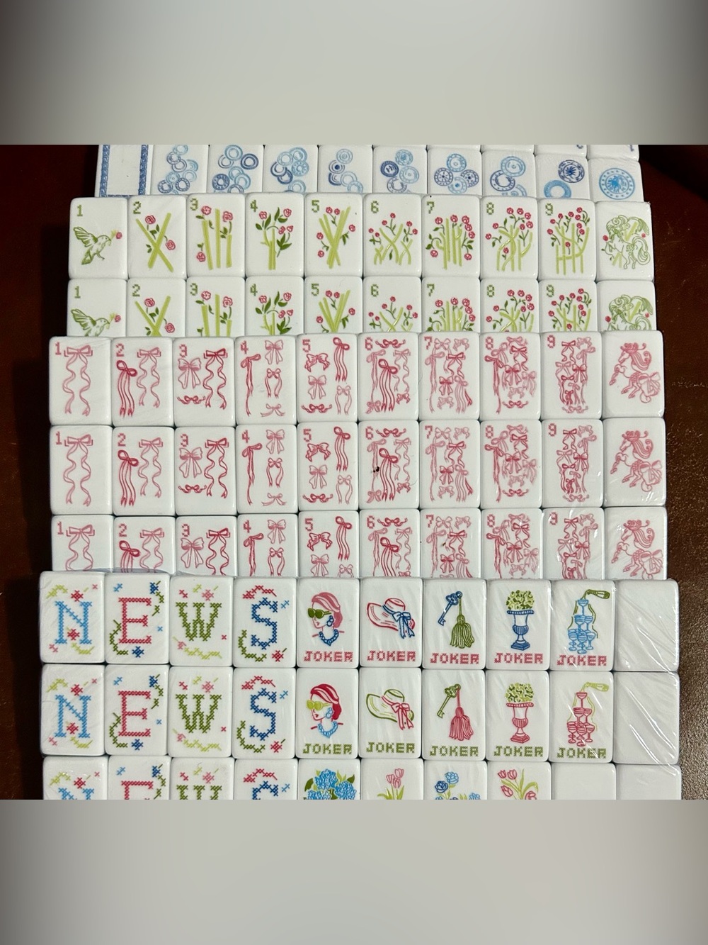Floral Mahjong Tiles Set - Pastel Pink & Blue Accents - Picture 5 of 7